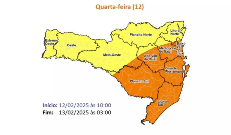 Santa Catarina tem alerta laranja para temporais a partir desta quarta-feira 