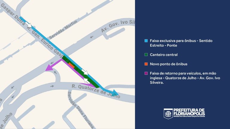 Faixa exclusiva para ônibus em Florianópolis começa a operar nesta segunda-feira no bairro Estreito